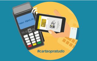 ilustração de celular com máquina de cartão e app do Banco do Brasil